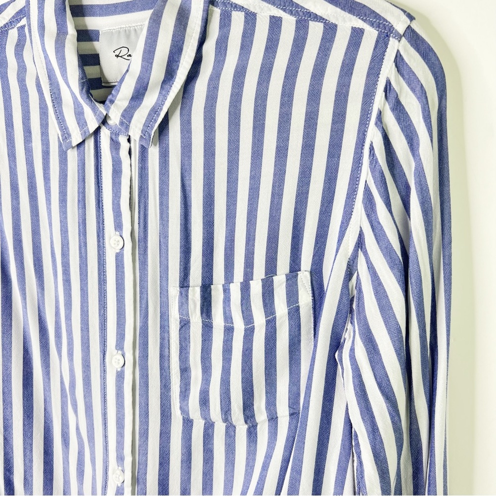 Rails Val Tie Front Stripe Shirt Cropped Blouse Blue White Top M Coastal Grandma - Picture 10 of 10
